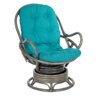 OSP Home Furnishings TAH320-BL Tahiti Rattan Swivel Rocker Chair in Blue Fabric with Grey Frame